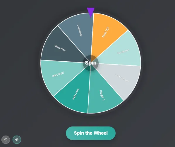 Spin the wheel button for the random name picker