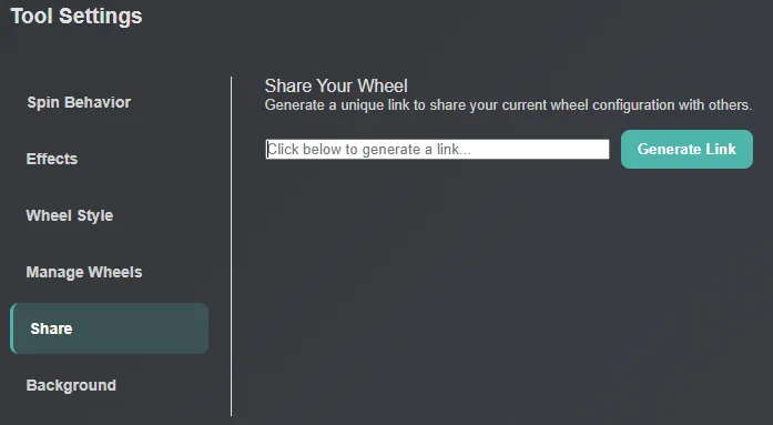 Share wheel settings tab